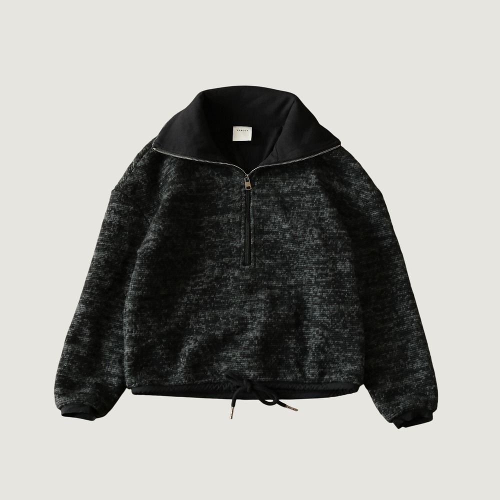 Varley Bailey Half Zip Sweatshirt Black Speckle Fleece Wool Blend XS VAR00795